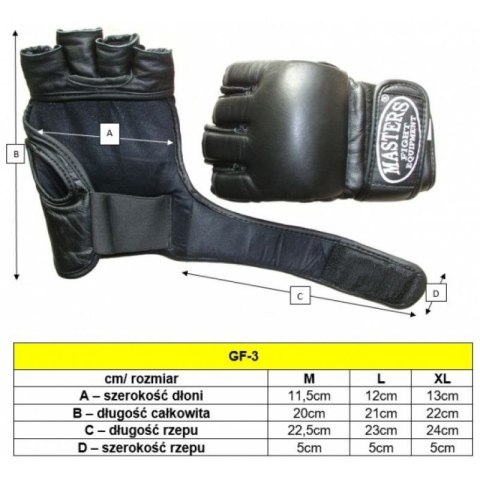 Rękawice do MMA Masters GF-3 M 0127-02M czarny+XL