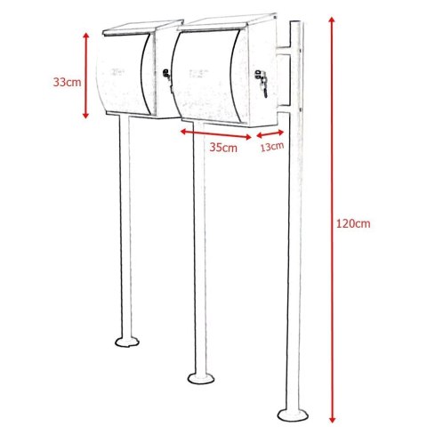 Skrzynka podwójna pocztowa na stojakach szara